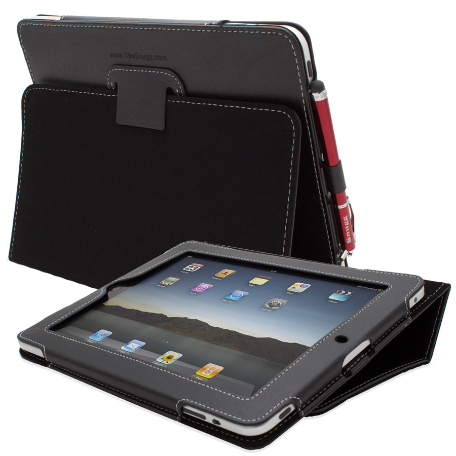 Snugg iPad 1 (2010) Leather Case, Flip Stand Cover - Black