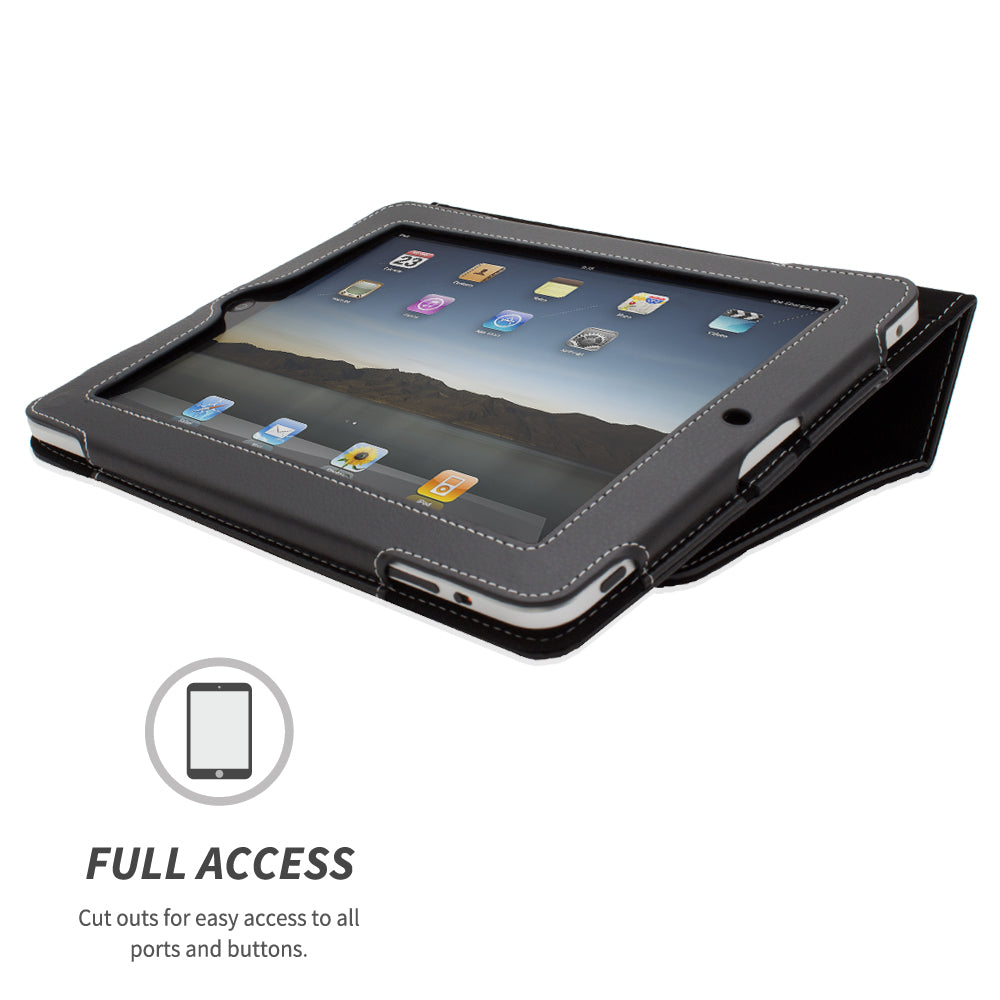 Snugg iPad 1 (2010) Leather Case, Flip Stand Cover - Black