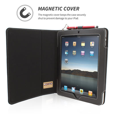 Snugg iPad 1 (2010) Leather Case, Flip Stand Cover - Black