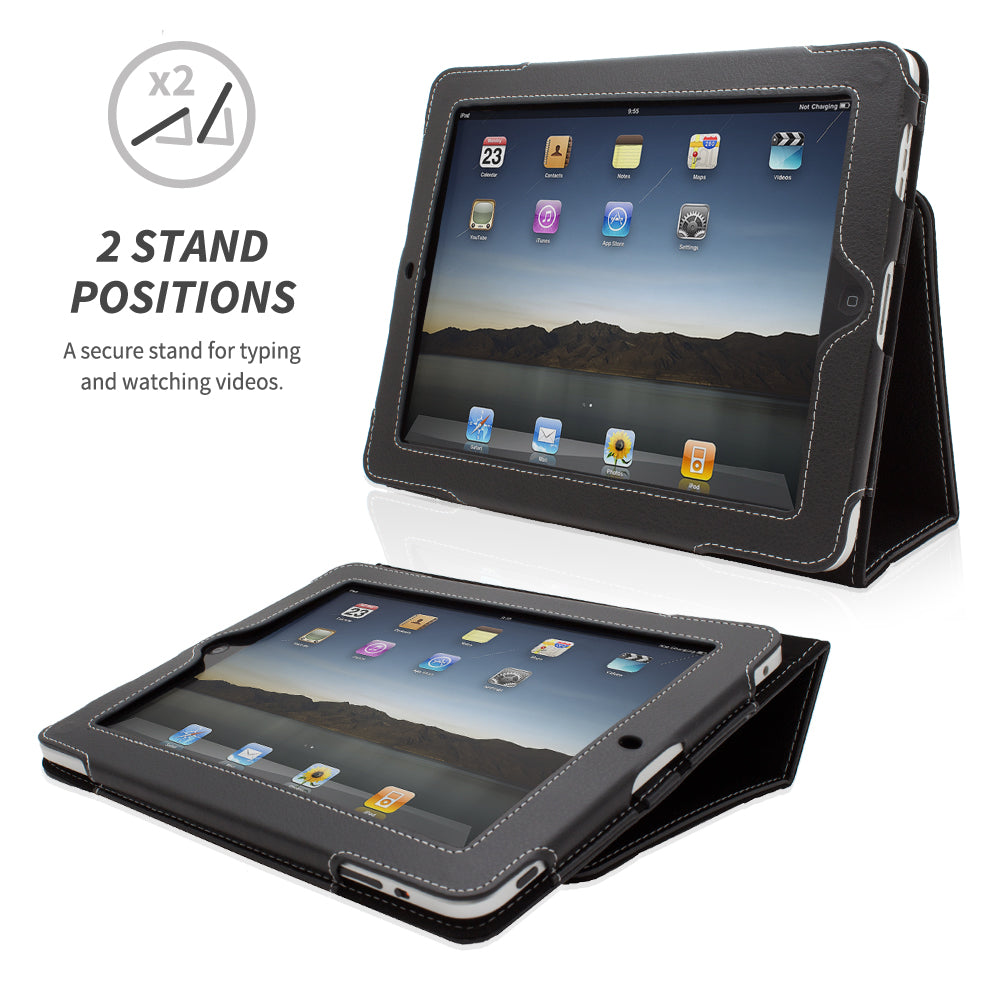 Snugg iPad 1 (2010) Leather Case, Flip Stand Cover - Black