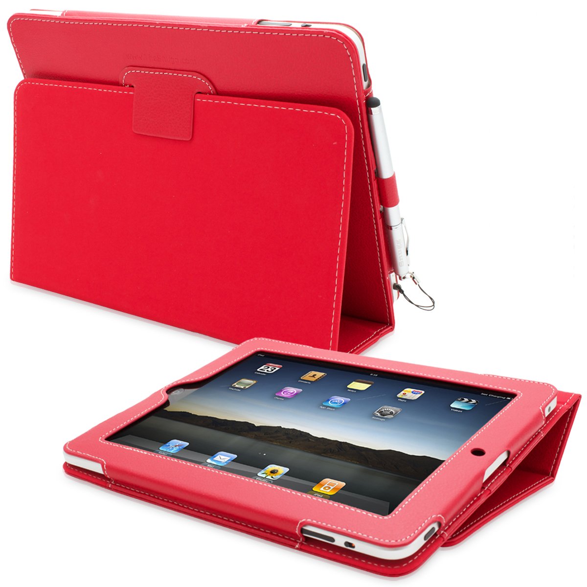 Snugg iPad 1 (2010) Leather Case, Flip Stand Cover - Black